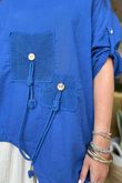 Linen Blend Quirky Top Mediterranean Blue